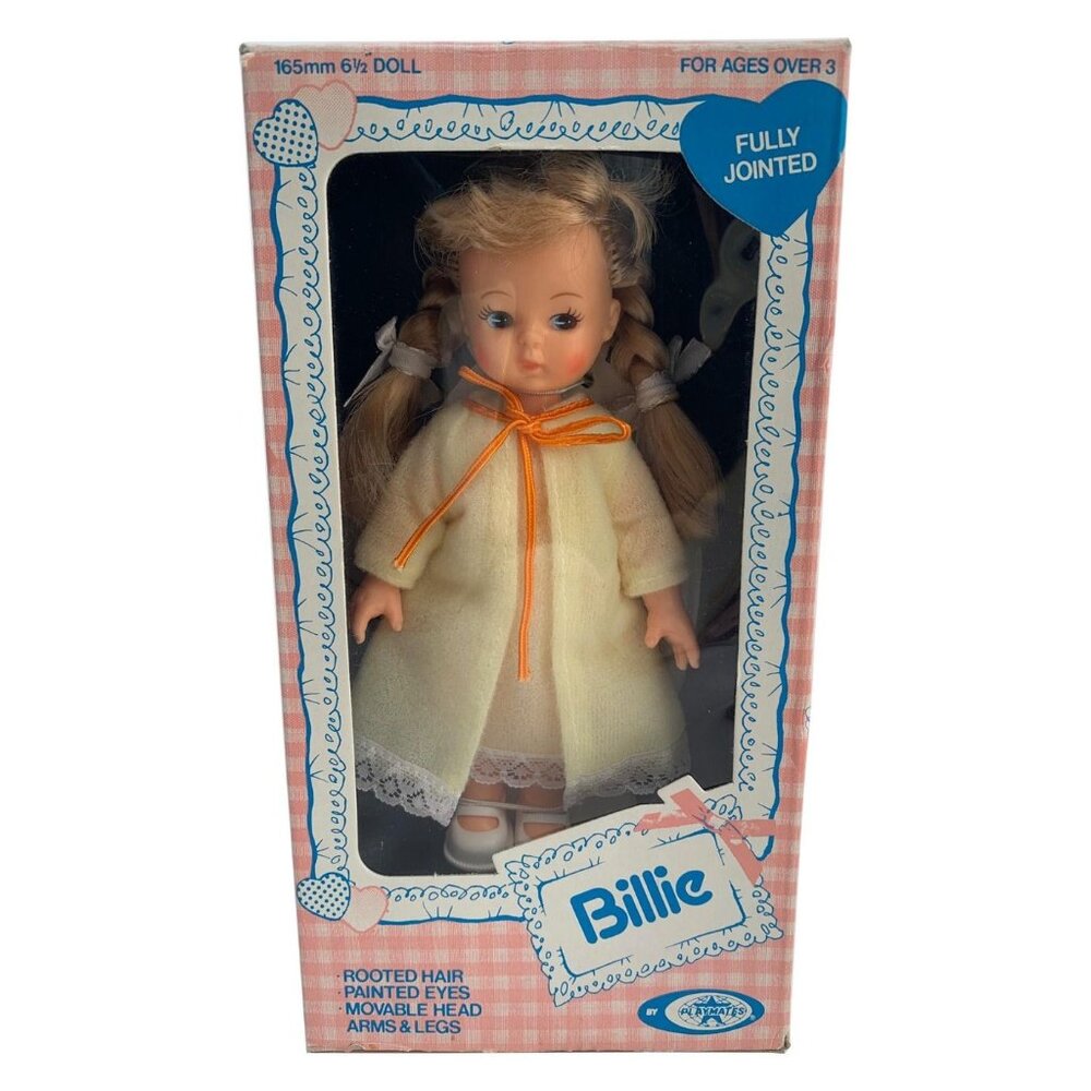 1979 Billie Doll - Fully Jointed 6 1/2 Inch Playmates Doll with Braids Sleepwear